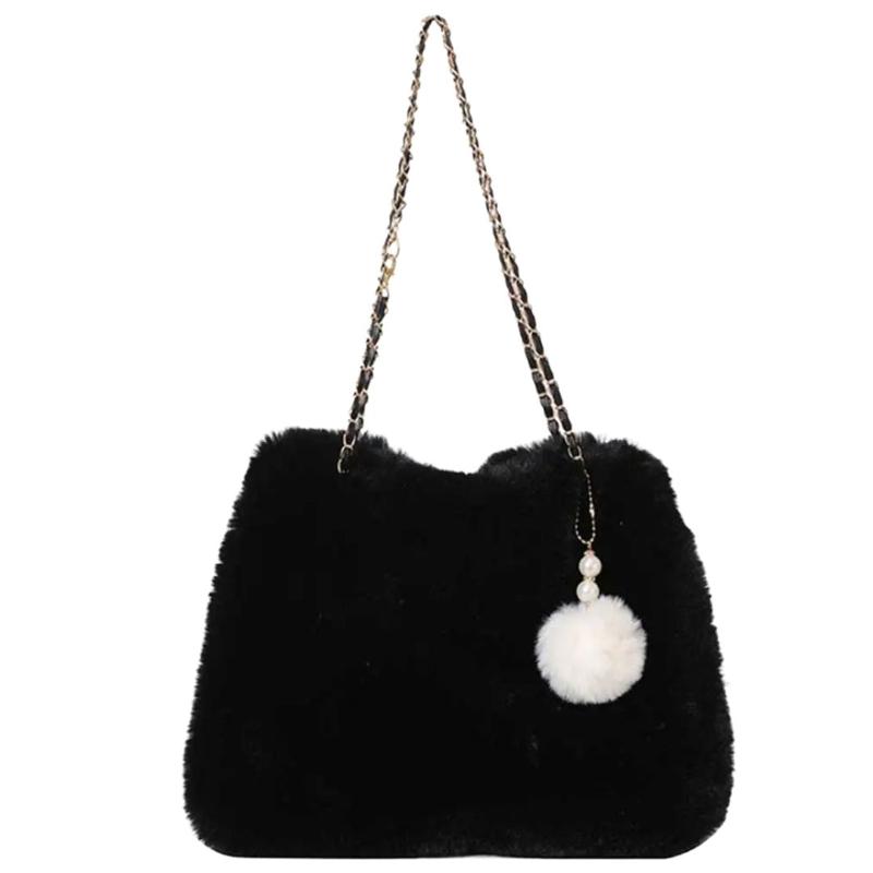 Sac à Main en Fausse Fourrure avec Pompon