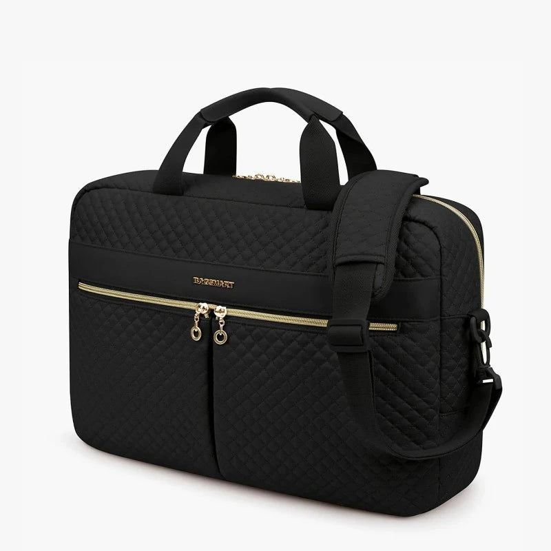 Sacoche Ordinateur Femme Tendance en noir, vue 3/4 face avec bandoulière - Noir - Blanc Crème - Taupe - Rose
