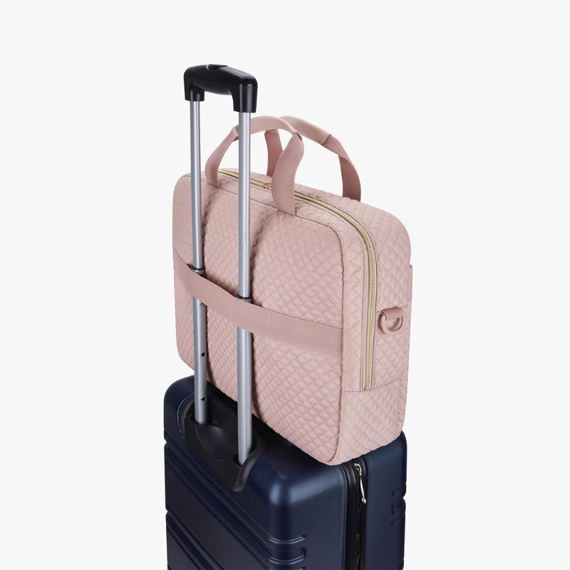 Sacoche Ordinateur Femme Tendance rose fixée sur la poignée d'une valise cabine - Noir - Blanc Crème - Taupe - Rose